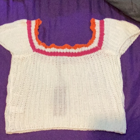 🏷️ BNWT deLiA*s x Dolls Kill Ivory Crochet Crop Top Pink & Orange Stripes~Sz M - Picture 2 of 13